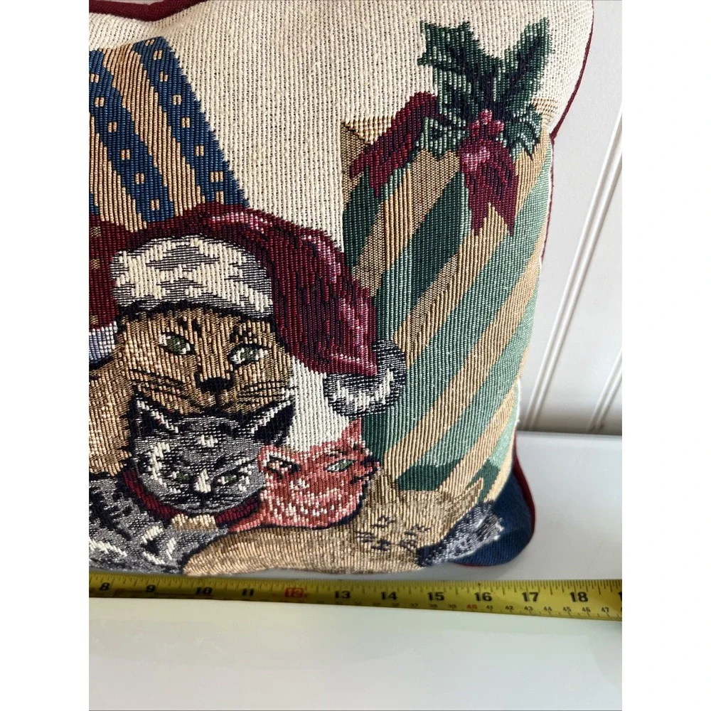 Christmas Cat Kitten Gifts Holly Santa Hat Tapestry Pillow Rectangular Used